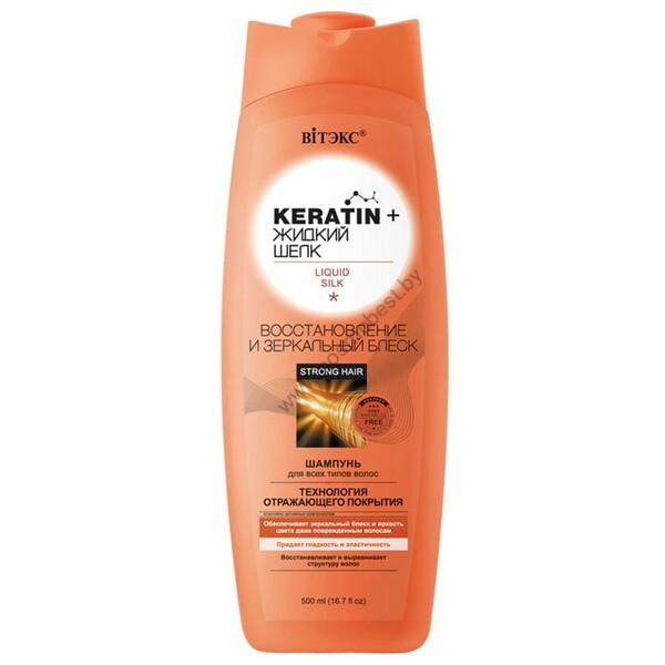 Keratin + Liquid Silk Shampoo for All Hair Types Restoration and Mirror Shine from Vitex