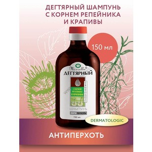 Anti-dandruff tar shampoo with extract of burdock root and nettle for all hair types from Mirrolla
