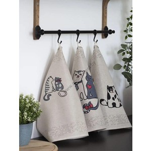 Set of linen kitchen towels 3 pcs 49x70 Cats
