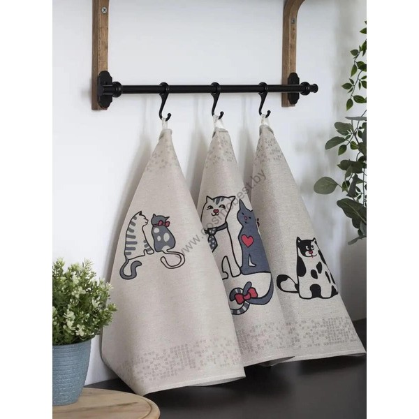 Set of linen kitchen towels 3 pcs 49x70 Cats
