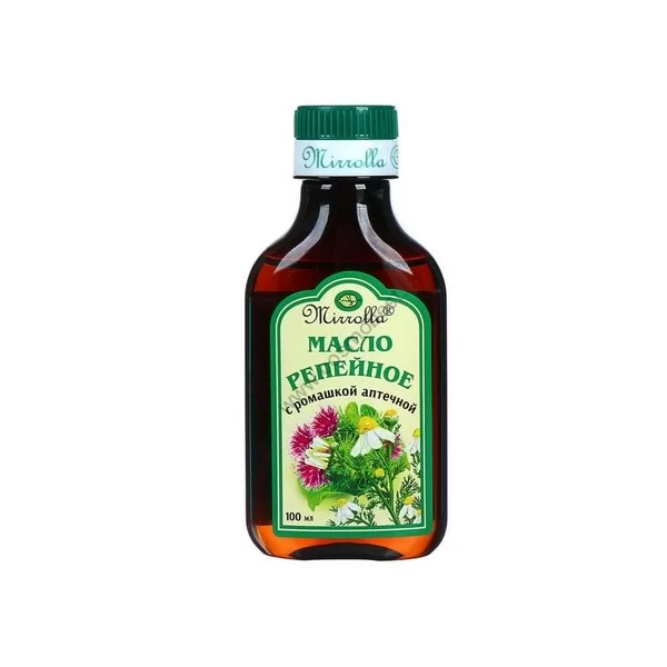Burdock oil with chamomile for hair nutrition and growth from Mirrolla