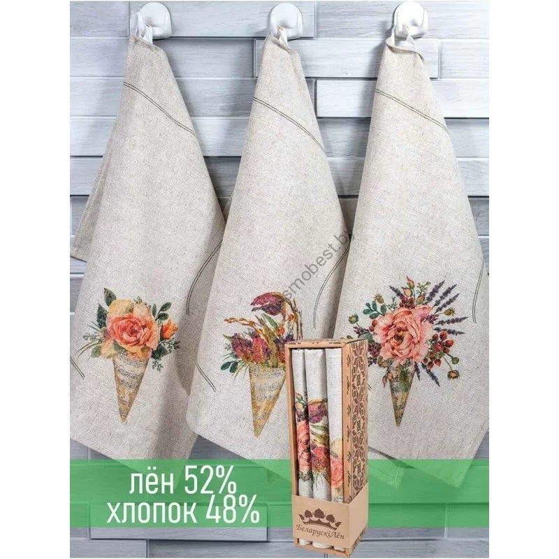 22С145 Set of kitchen linen towels 3 pcs 45x60 Melody of flowers
